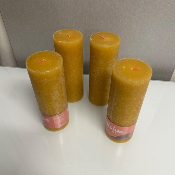 Four Bolsius Rustic Shine Pillar Candle Honeycomb Yellow 190 x 68mm Burns 85 Hrs - Picture 9 of 10